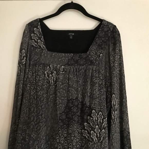 Apt. 9 Tops - Sheer sleeve black multi colored blouse.
